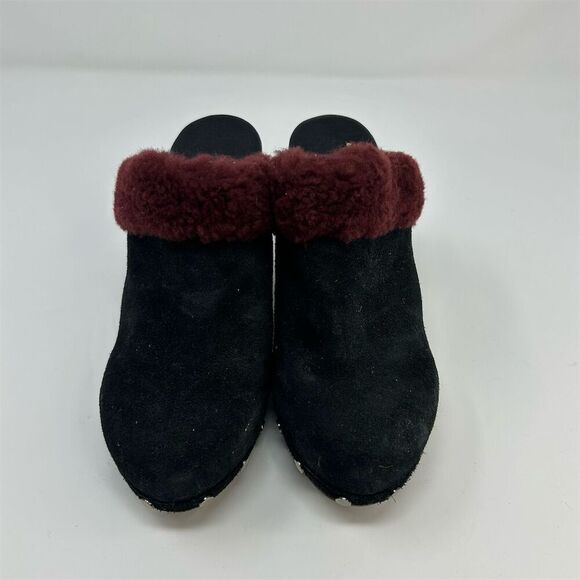 UGG Adele Women's Studded Suede Clog Heels Black with Red Fur Size 5 EU 36 - Picture 4 of 13